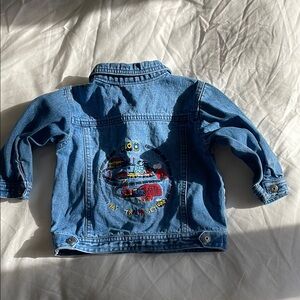 Vintage Kids Blue Denim Jacket with Embroidered train set
